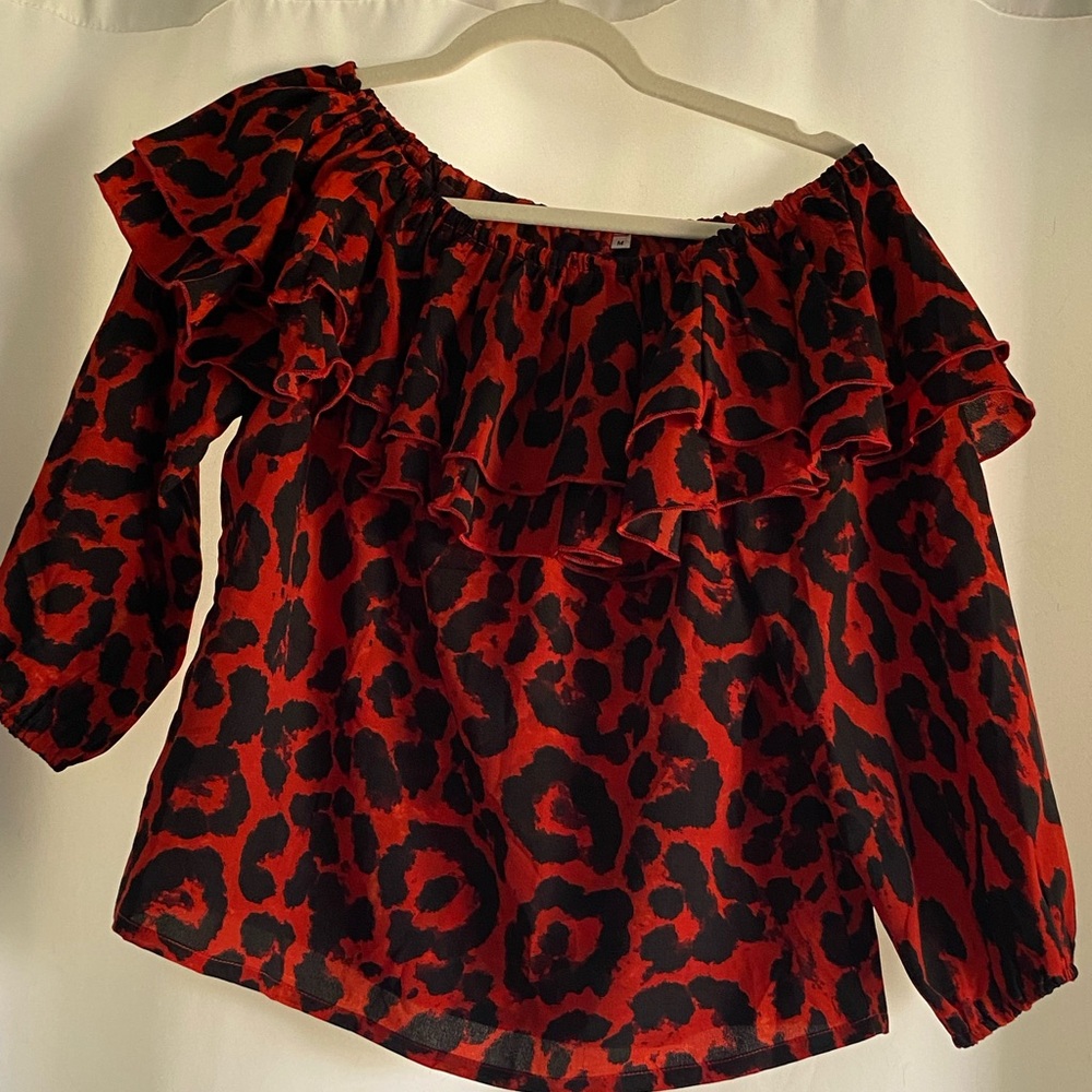 Animal print off the shoulder blouse